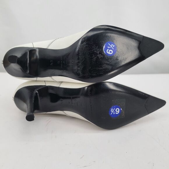 Sigerson Morrison Size 6.5 High Heel Booties Leather White Ankle Boots Buckles - Picture 6 of 10